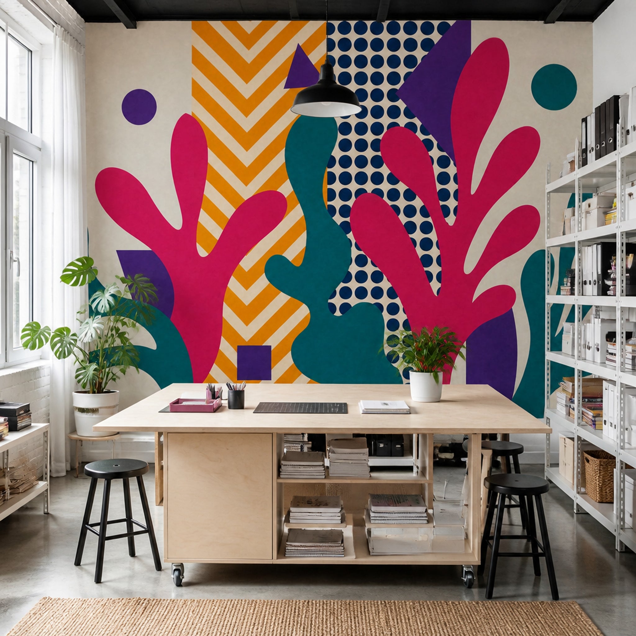 Abstract Wallpaper Geometric Botanical Shapes Removable Wall Decor