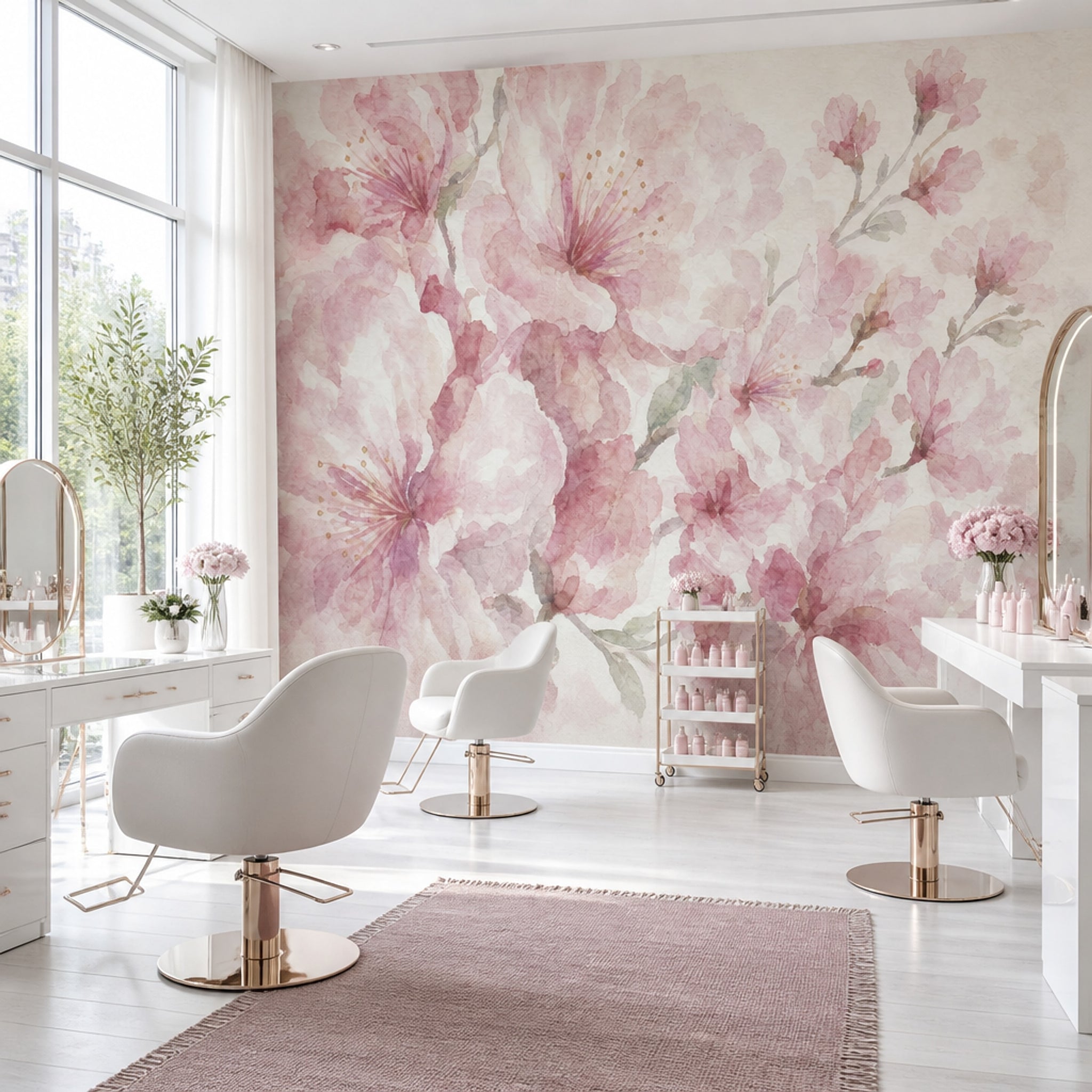 Watercolor Floral Wallpaper Pink Blossoms Cherry Blossom Wall Mural