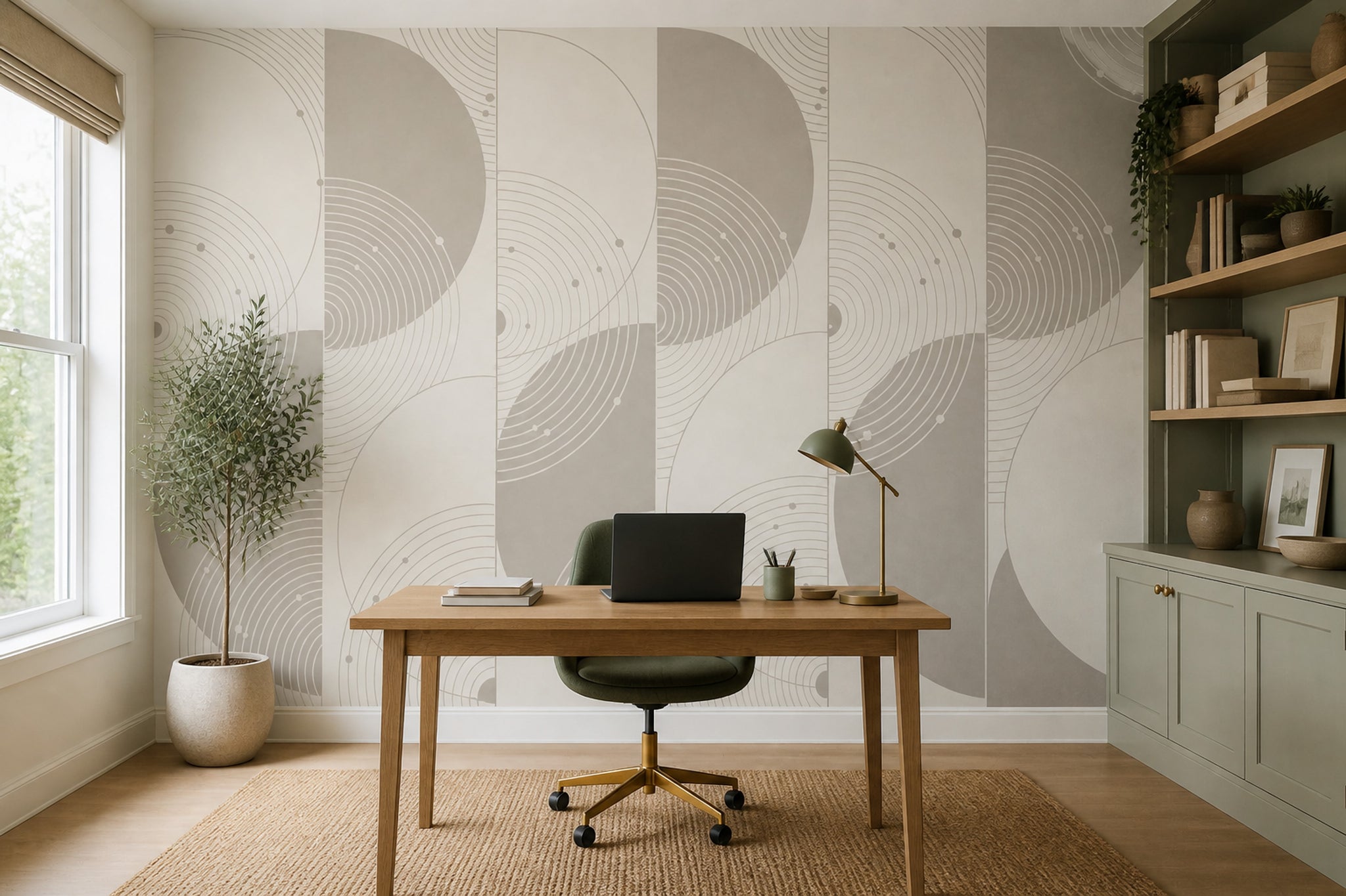 Abstract Geometric Wallpaper Concentric Circles Curved Lines Removable Wall Decor