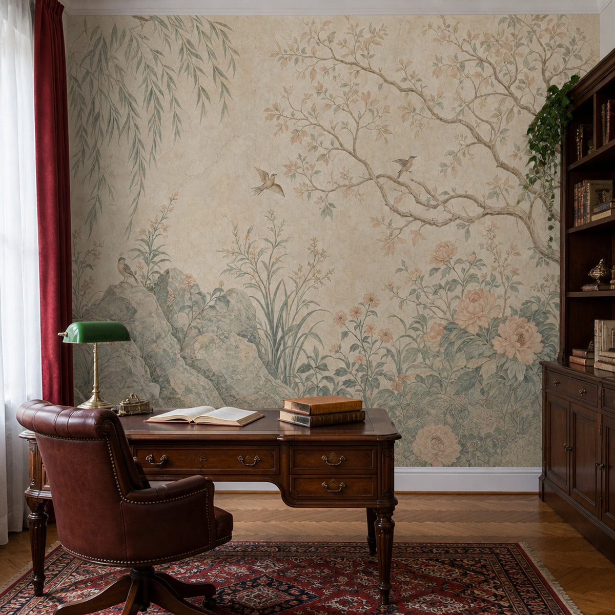 Chinoiserie Wallpaper Botanical Floral Removable Wall Decor