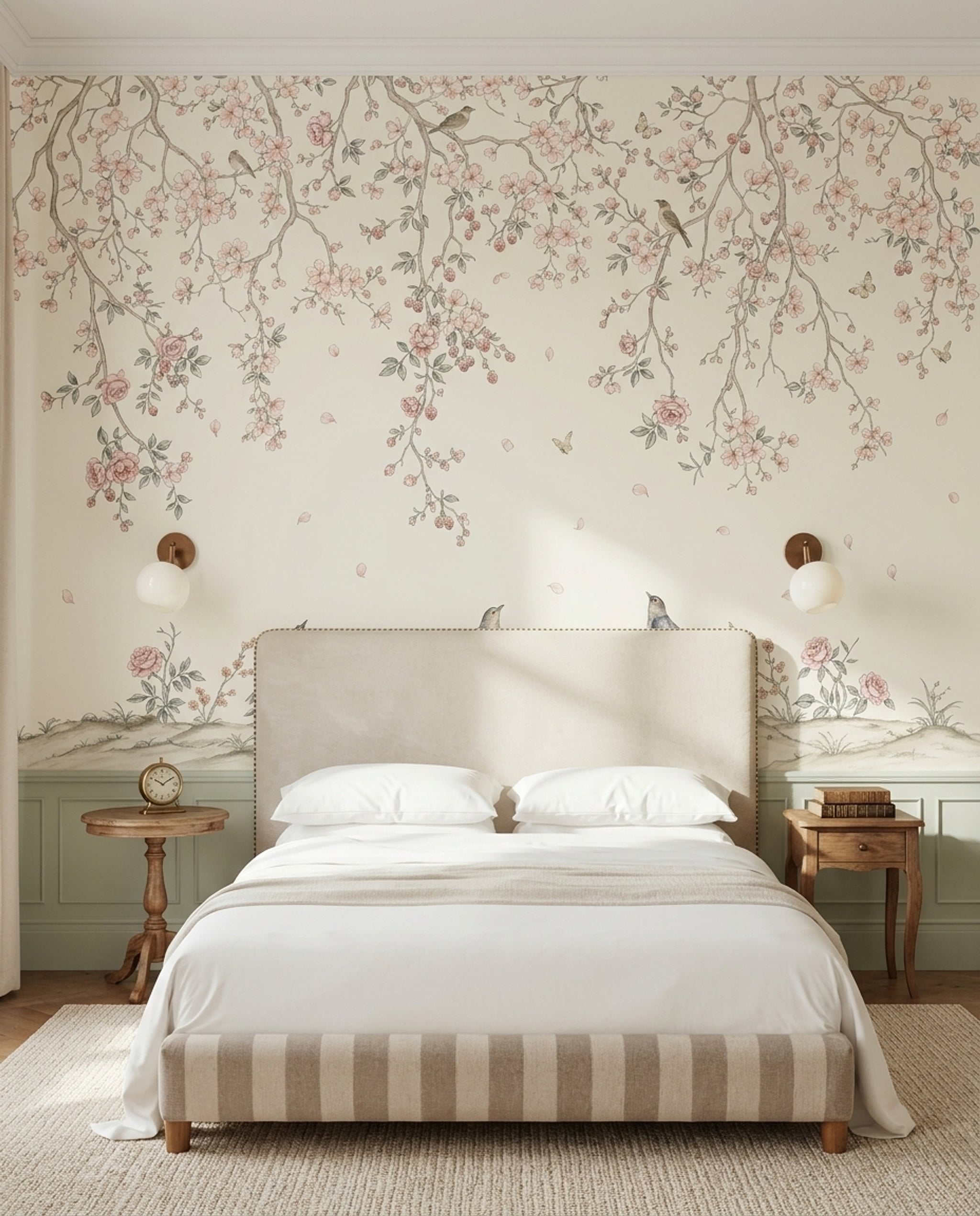 Pink Cherry Wallpaper Blossom Bird Wall Mural