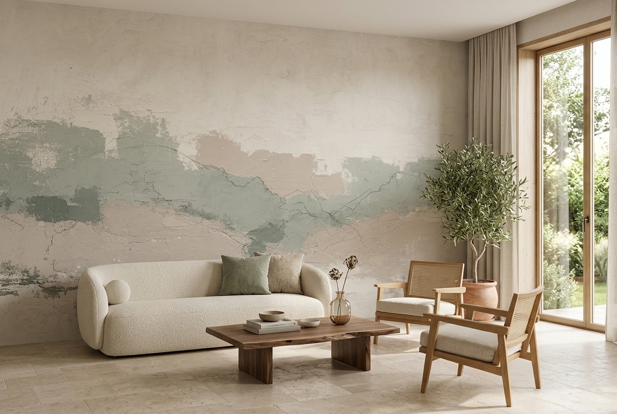 Textured Plaster Wallpaper Sage Green Distressed Removable Wall Decor