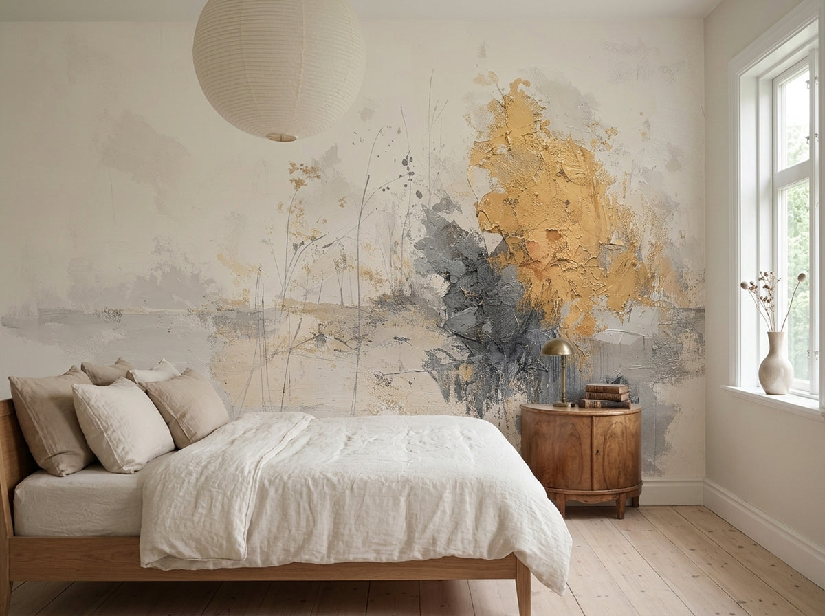 Abstract Wallpaper Cream Background Removable Gold Accents Wall Decor