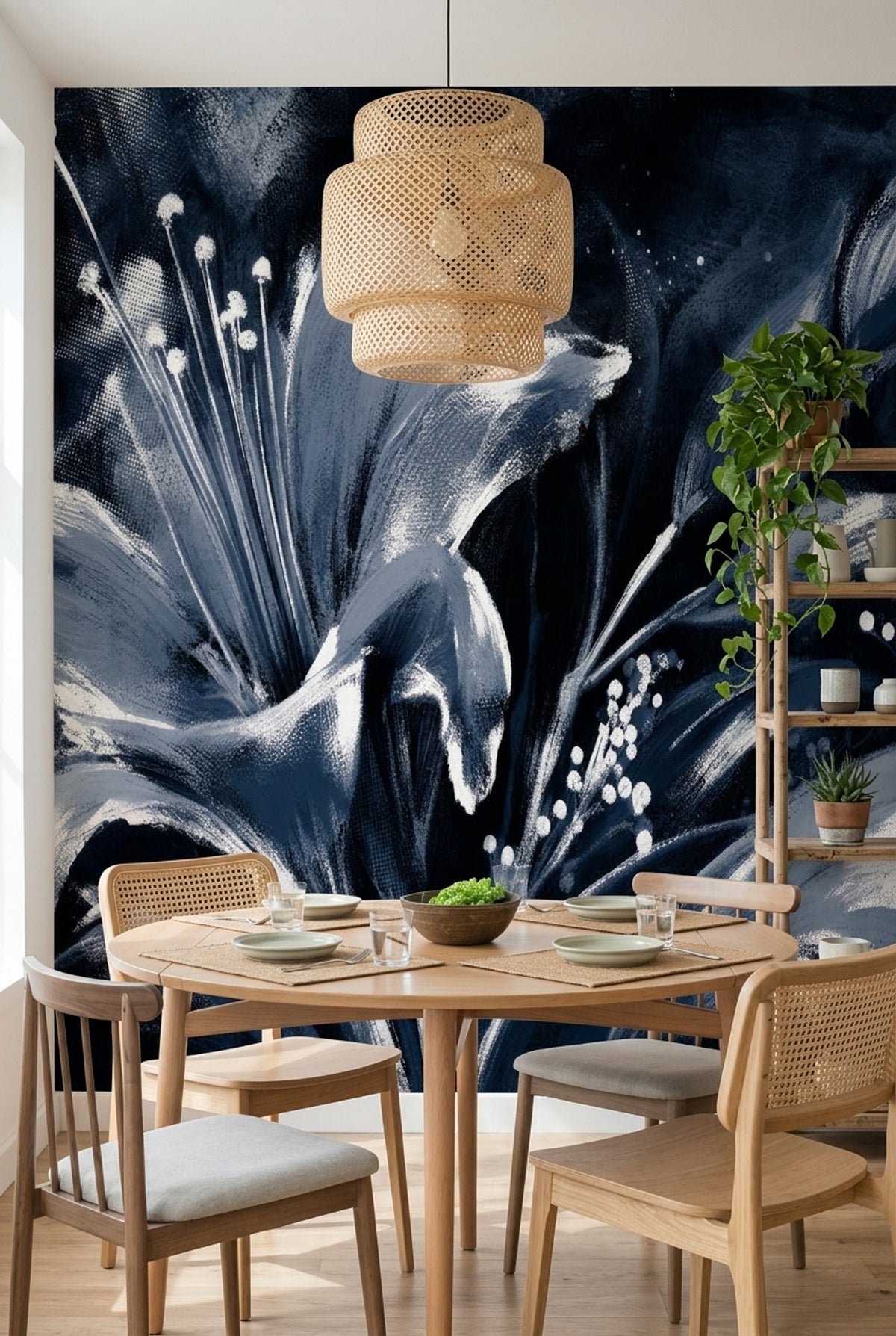 Dark Floral Wallpaper Background White Removable Wall Decor