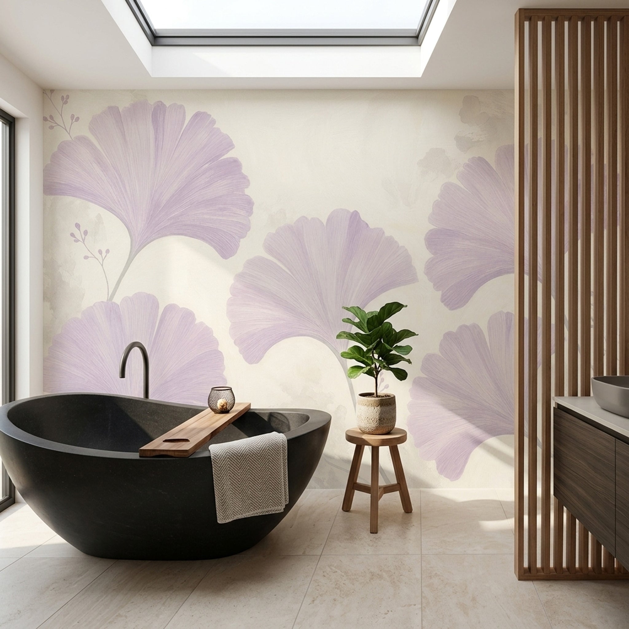 Ginkgo Wallpaper Lavender Cream Wall Mural