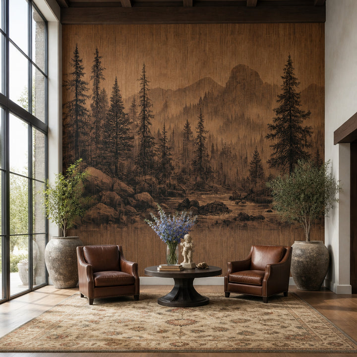 Vintage Landscape Wallpaper Forest Rustic Removable Wall Decor