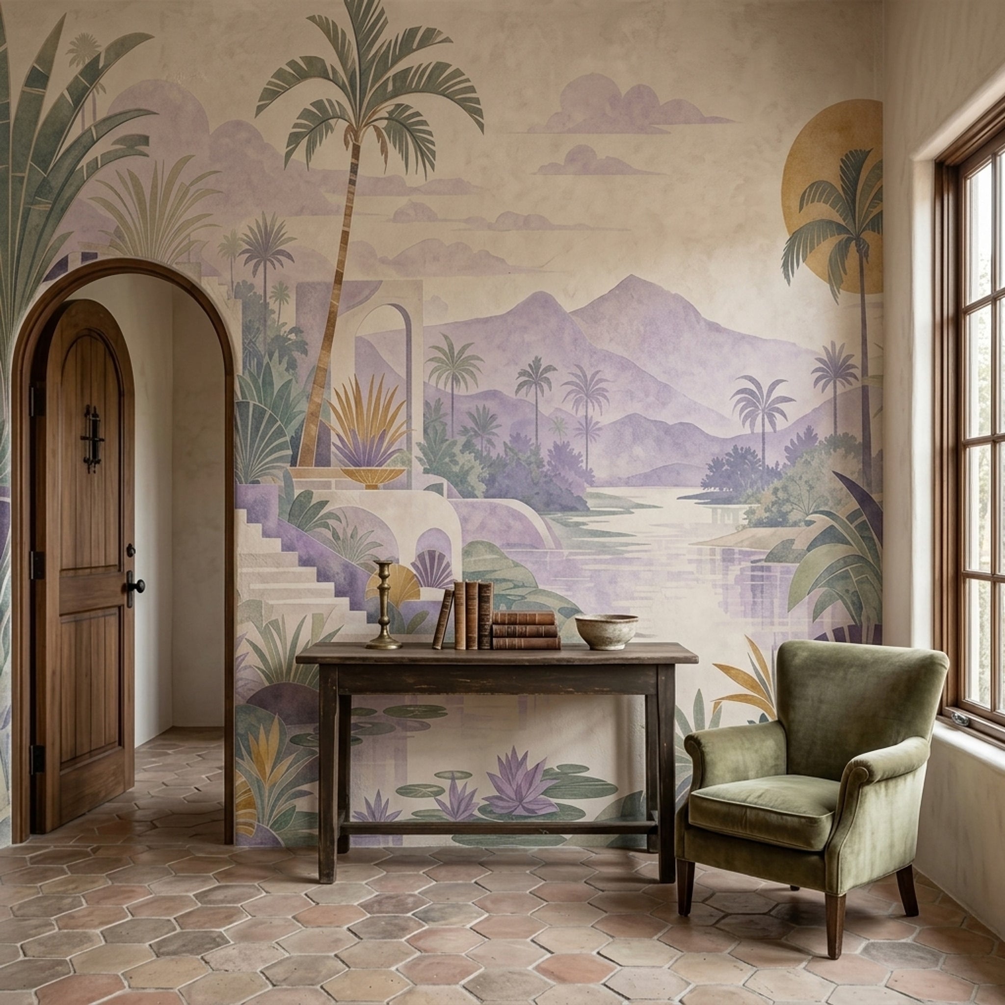 Watercolor Texture Wallpaper Tropical Landscape Art Deco Removable Wall Decor