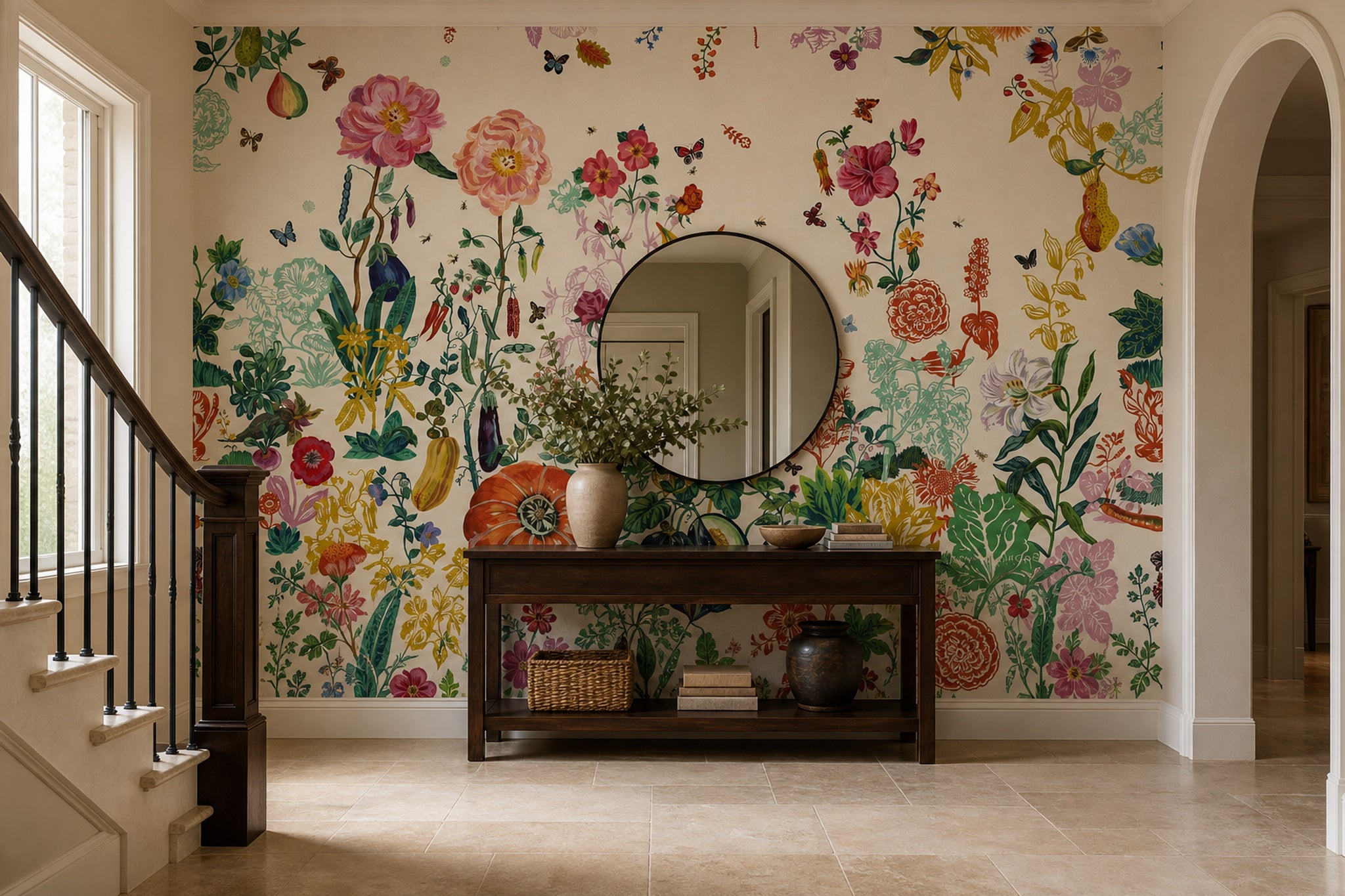 Garden Floral Wallpaper Multicolor Botanical Illustrations Wall Mural
