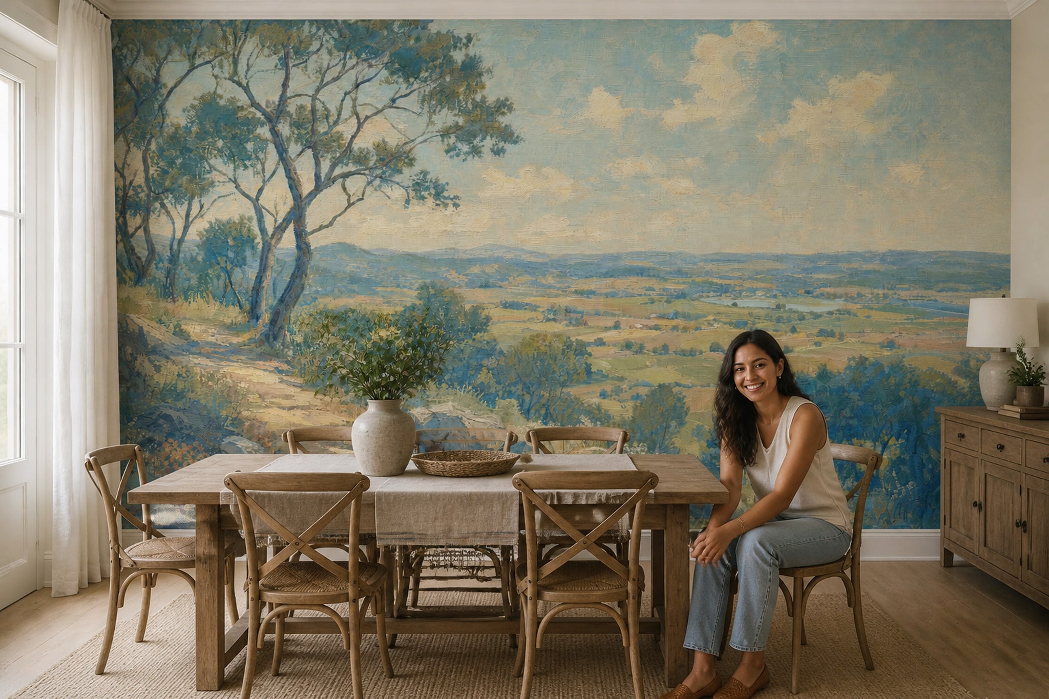 Scenic Landscape Wallpaper Valley View Winding Path Removable Wall Decor