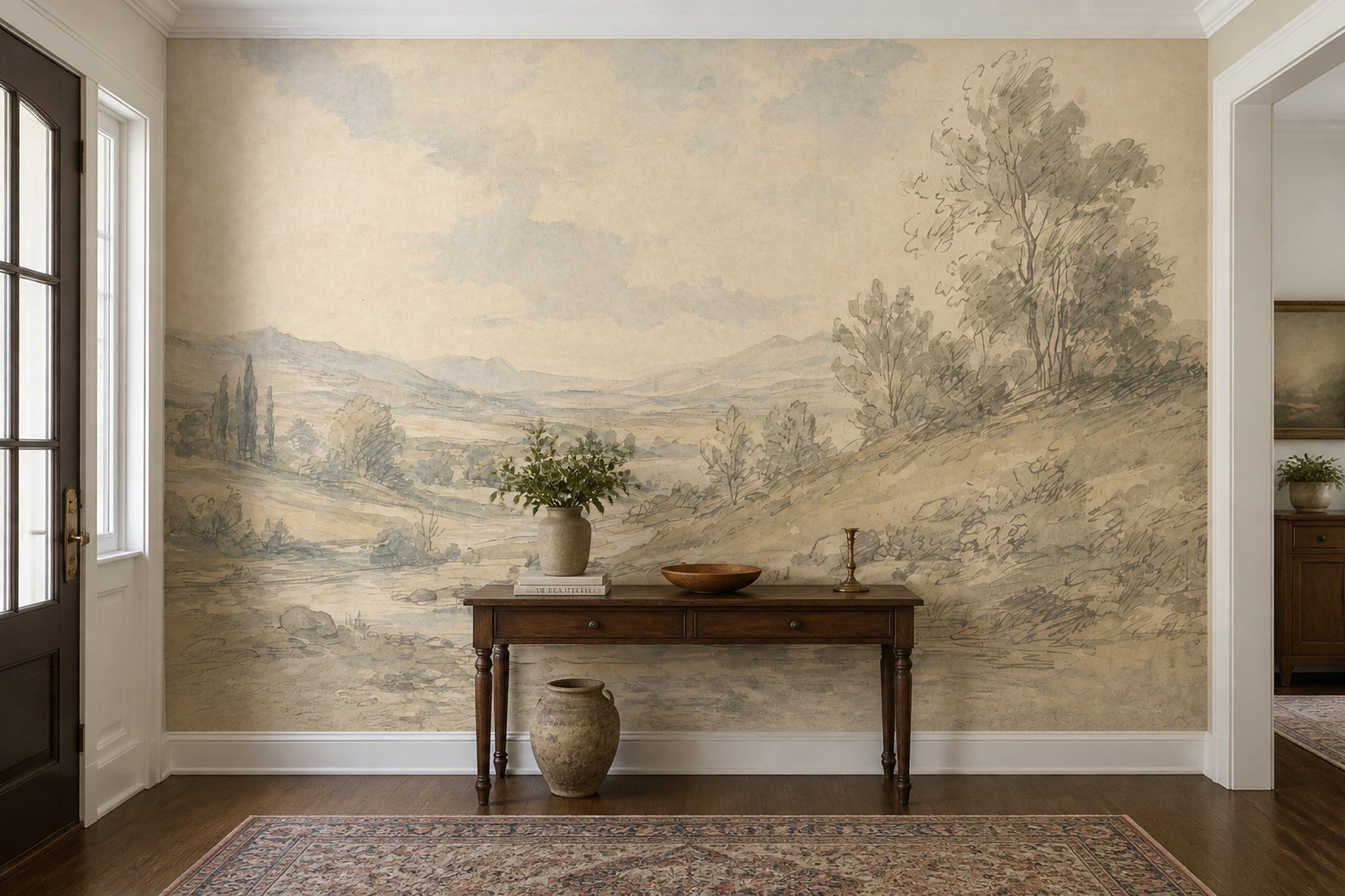 Vintage Landscape Wallpaper Countryside Rolling Hills Wall Mural