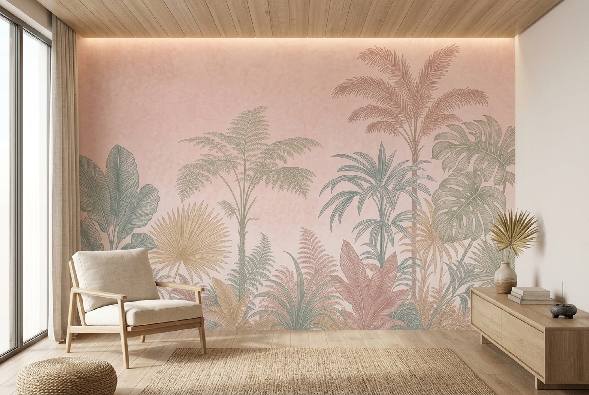 Tropical Foliage Wallpaper Botanical Removable Palm Leaves Wall Decor