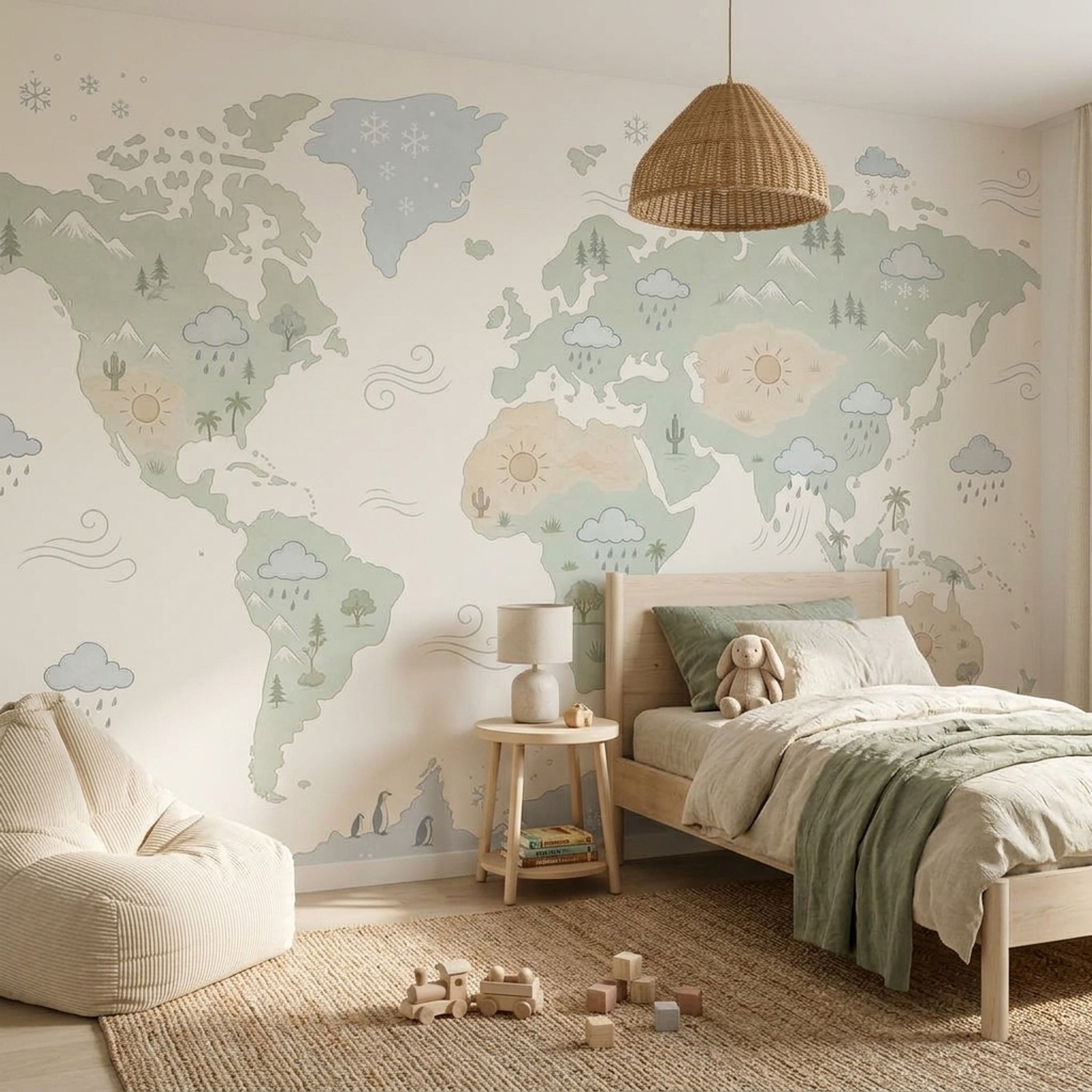 World Map Wallpaper Kids Geography Removable Educational Wall Decor