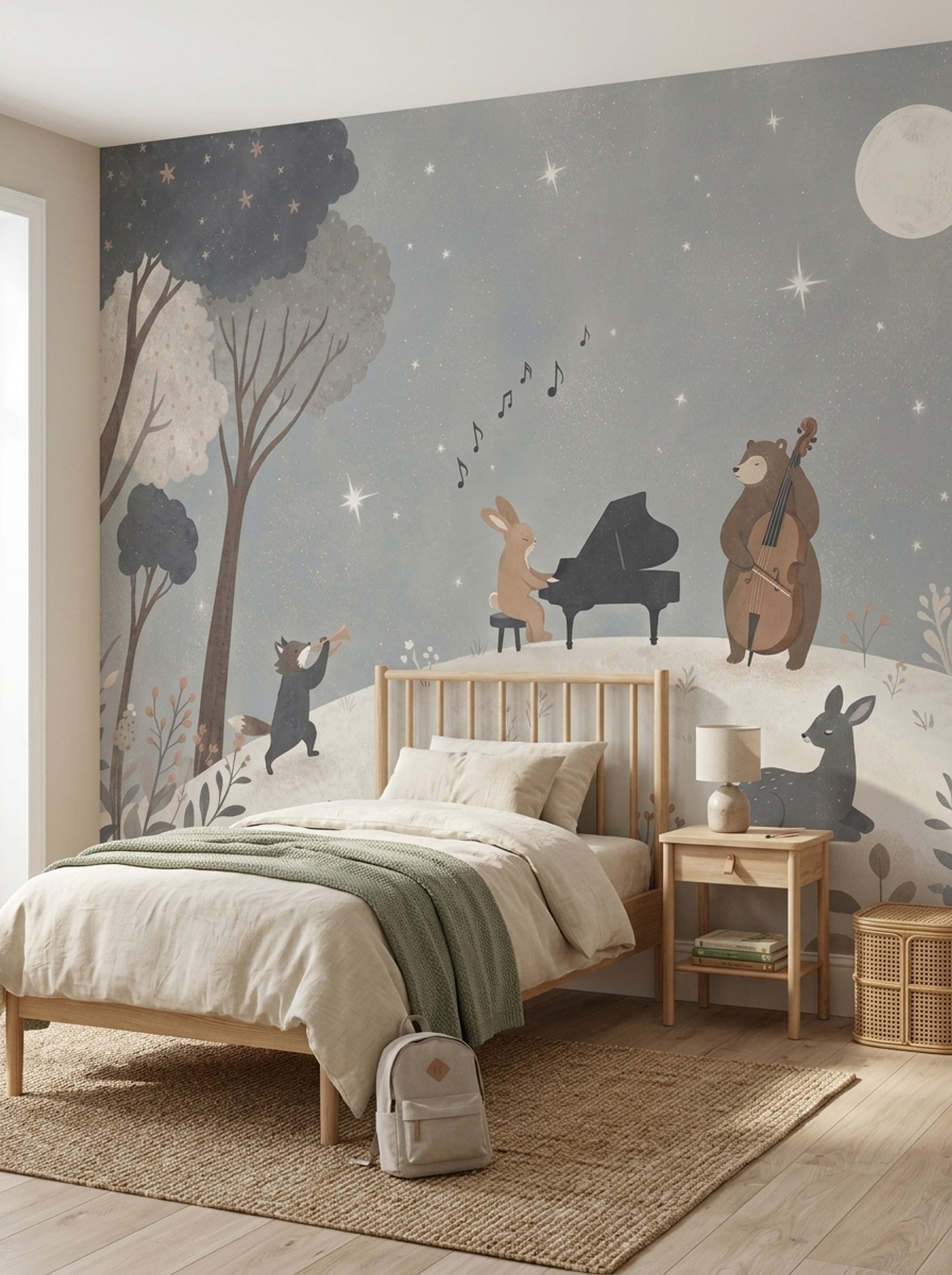Woodland Wallpaper Moonlit Removable Animals Wall Decor