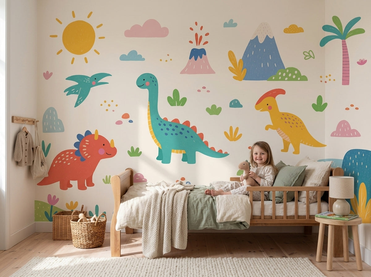 Kids Wallpaper Dinosaurs Tropical Removable Wall Decor