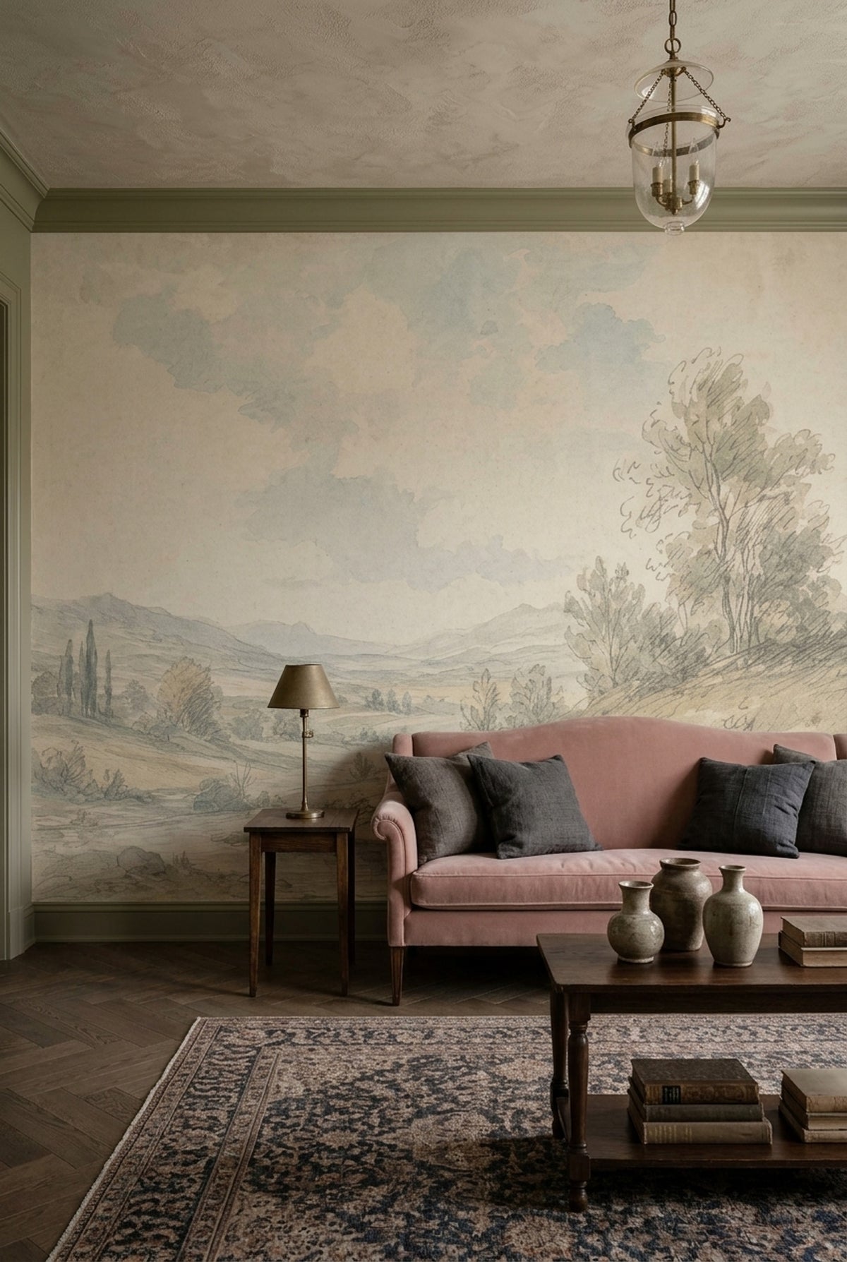 Vintage Landscape Wallpaper Countryside Rolling Hills Wall Mural