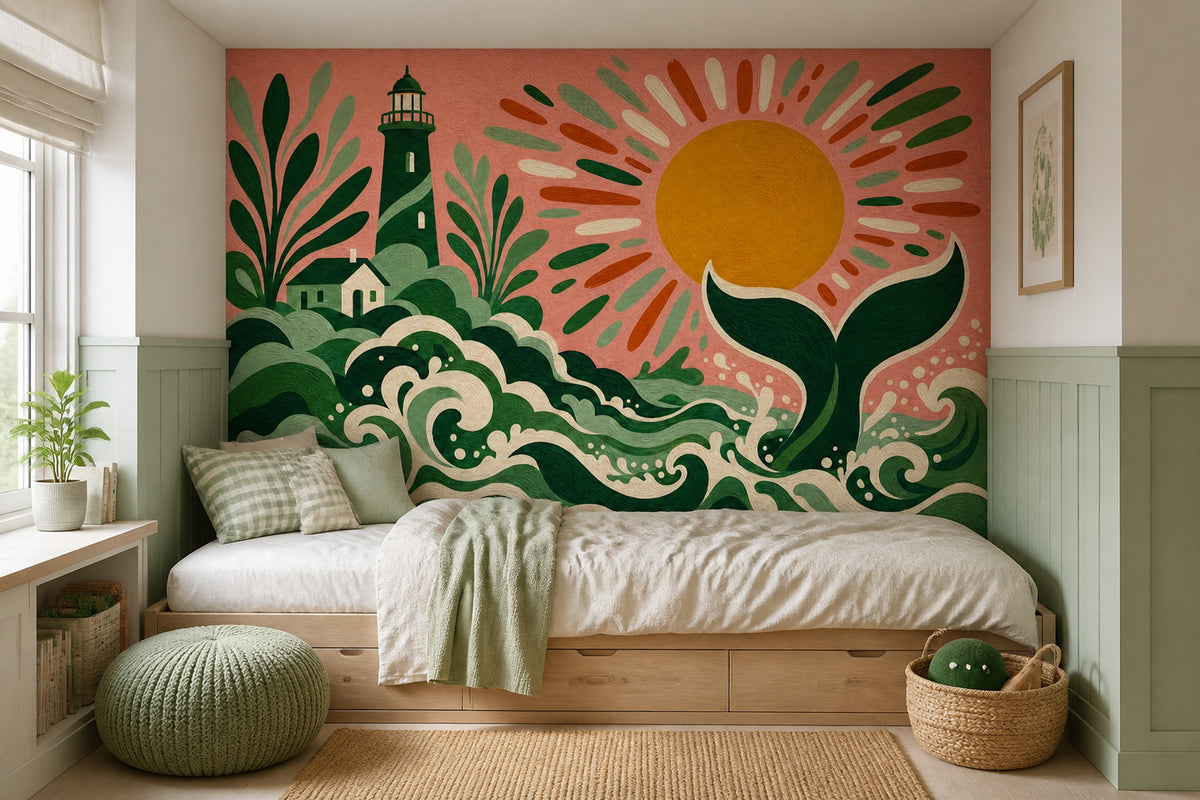 Lighthouse Wallpaper Coastal Whale Tail Removable Wall Decor