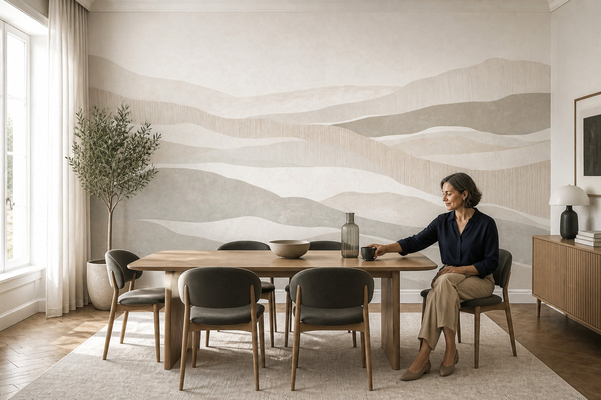 Abstract Landscape Wallpaper Neutral Hills Modern Mural Wall Mural