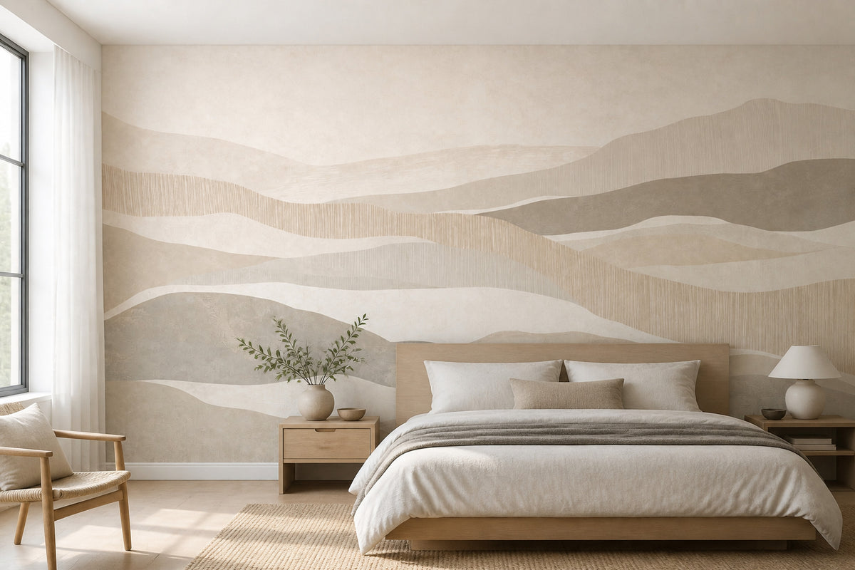 Abstract Landscape Wallpaper Neutral Hills Modern Mural Wall Mural