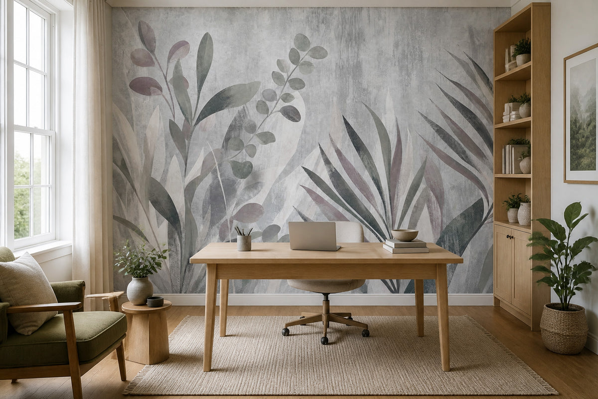 Botanical Wallpaper Leaf Silhouettes Removable Textured Wall Decor
