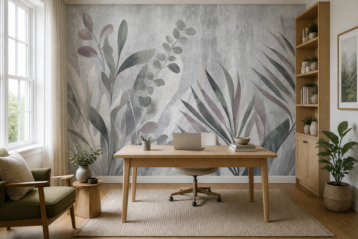 Botanical Wallpaper Leaf Silhouettes Removable Textured Wall Decor