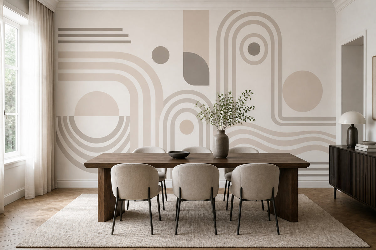 White Background Wallpaper Minimal Geometric Removable Wall Decor