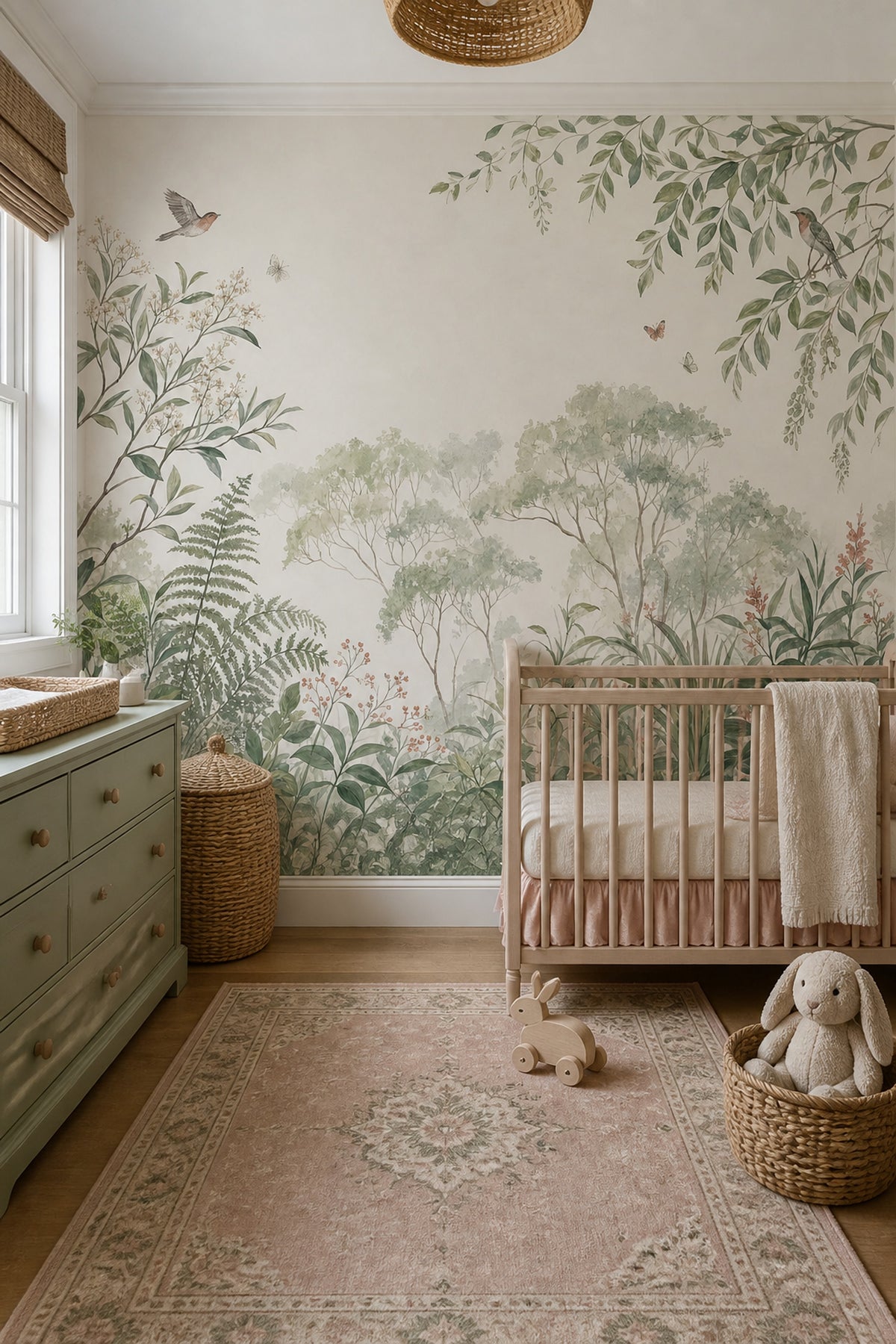 Muted Green Wallpaper Sage Green Botanical Wall Mural