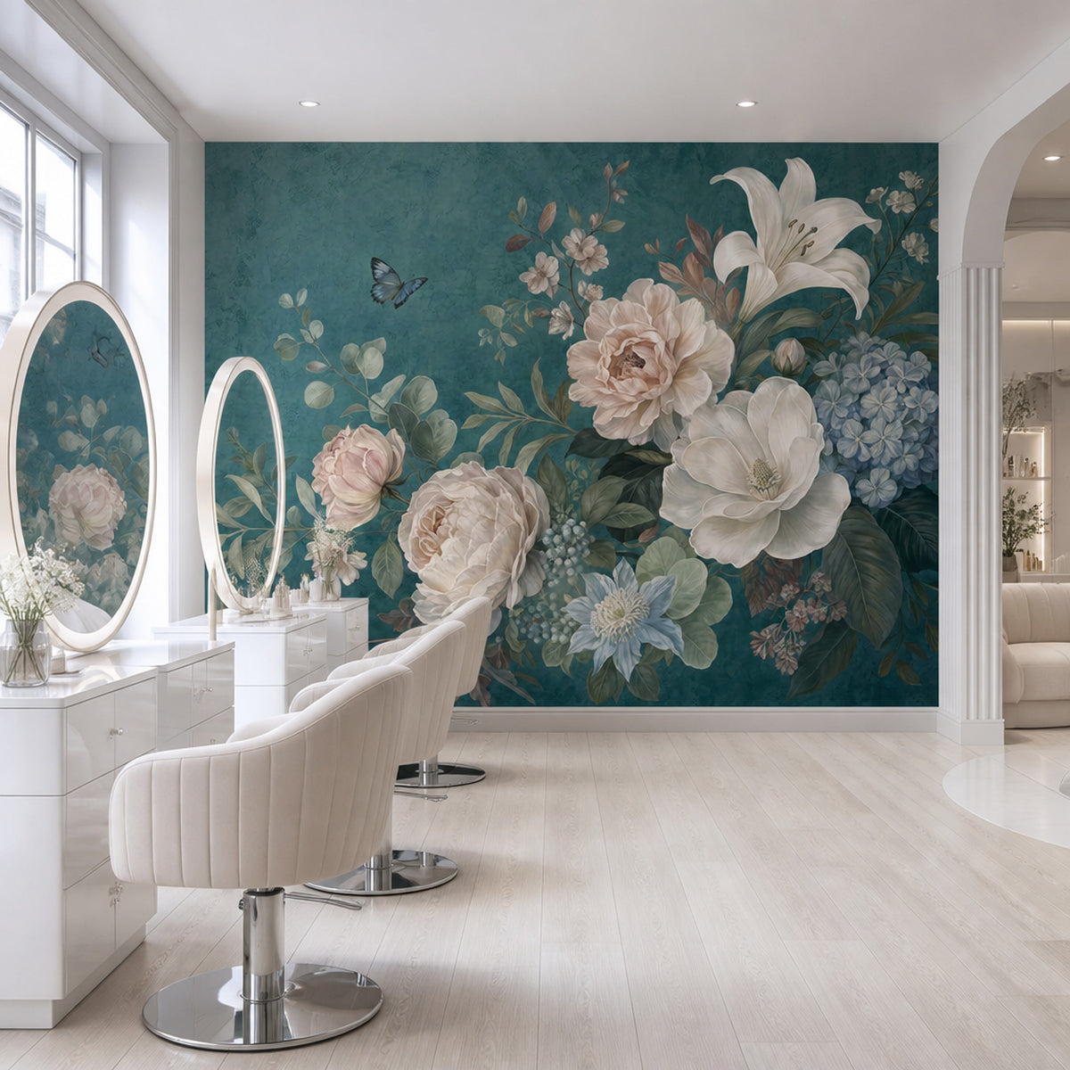 Dark Teal Background Wallpaper Floral Removable Botanical Wall Decor