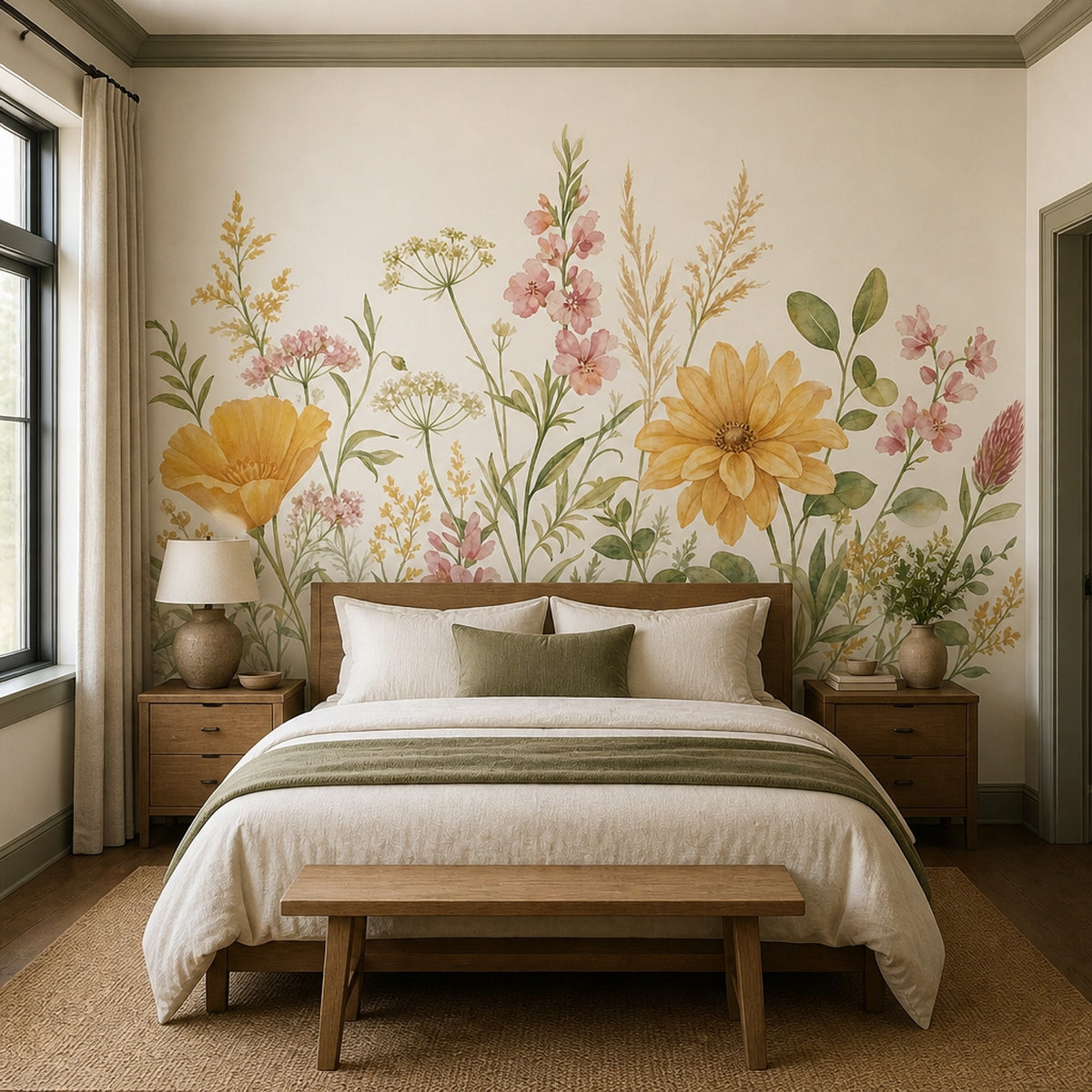 Watercolor Floral Wallpaper Wildflowers Botanical Wall Mural