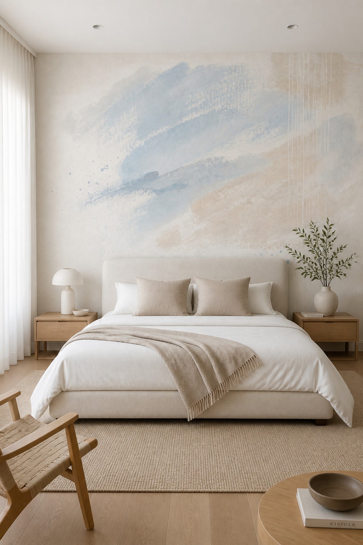 Abstract Wallpaper Brush Strokes Ivory Background Removable Wall Decor