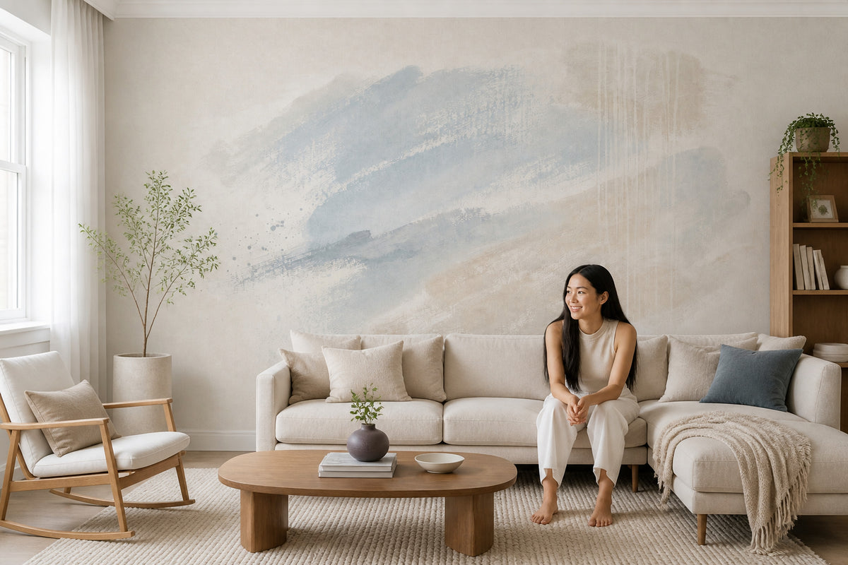 Abstract Wallpaper Brush Strokes Ivory Background Removable Wall Decor