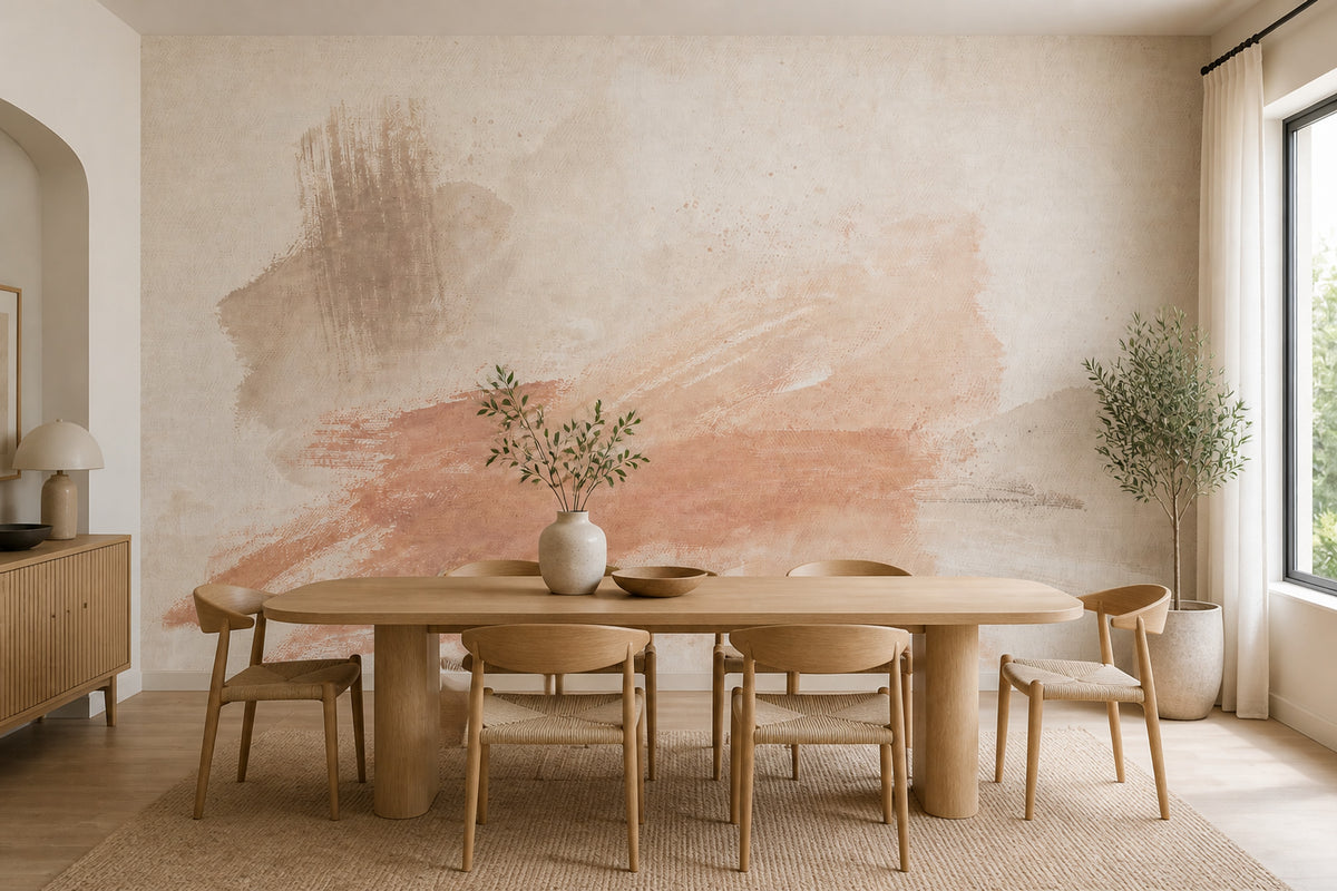 Abstract Wallpaper Brushstroke Beige Wall Mural