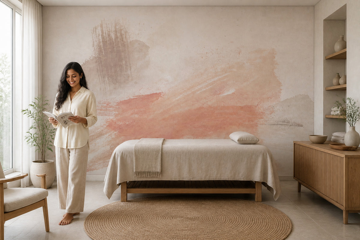 Abstract Wallpaper Brushstroke Beige Wall Mural