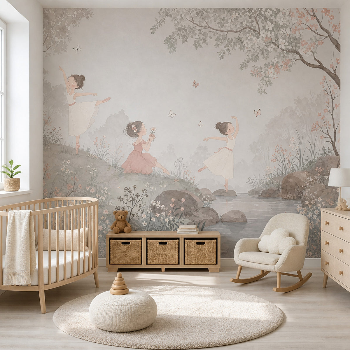 Ballerina Wallpaper Floral Landscape Watercolor Wall Mural