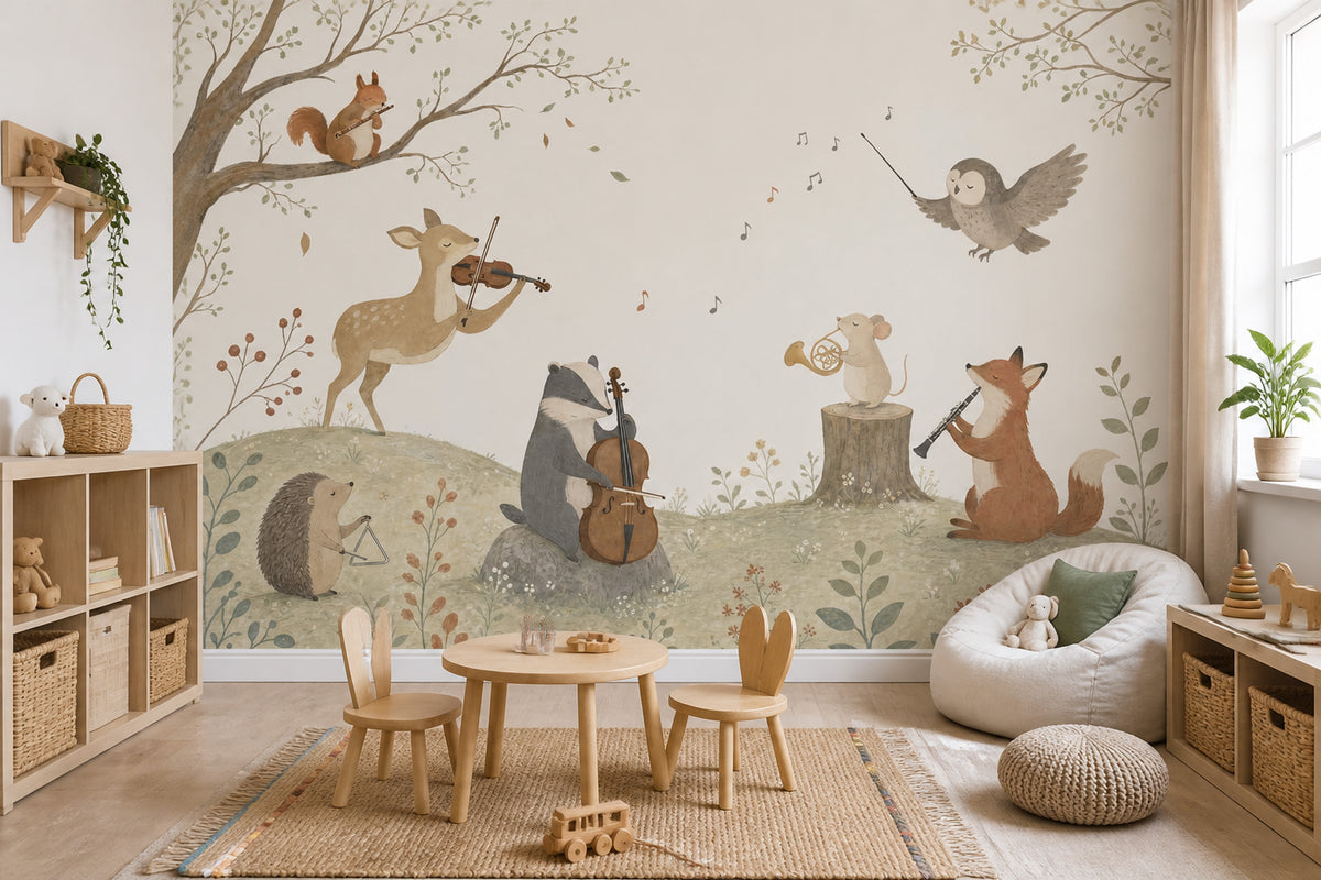 Nursery Wallpaper Woodland Animals Removable Watercolor Wall Decor