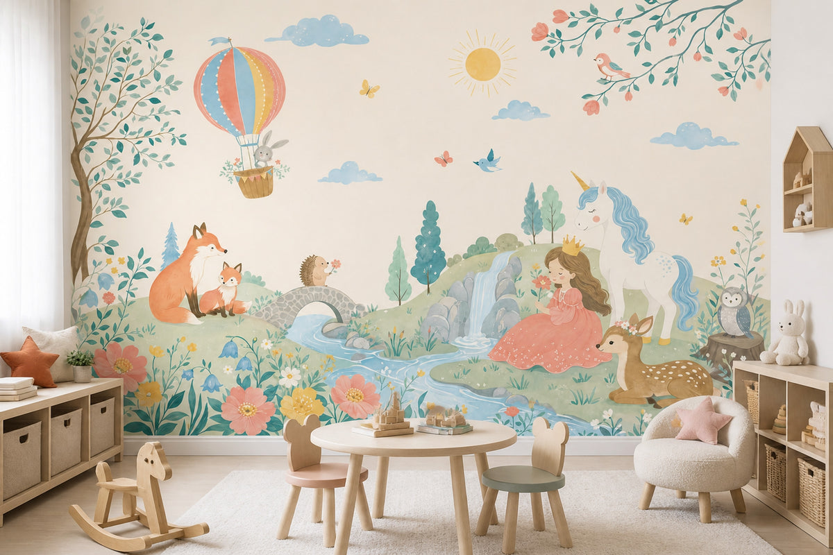 Hot Air Balloon Wallpaper Watercolor Fairy Tale Removable Wall Decor