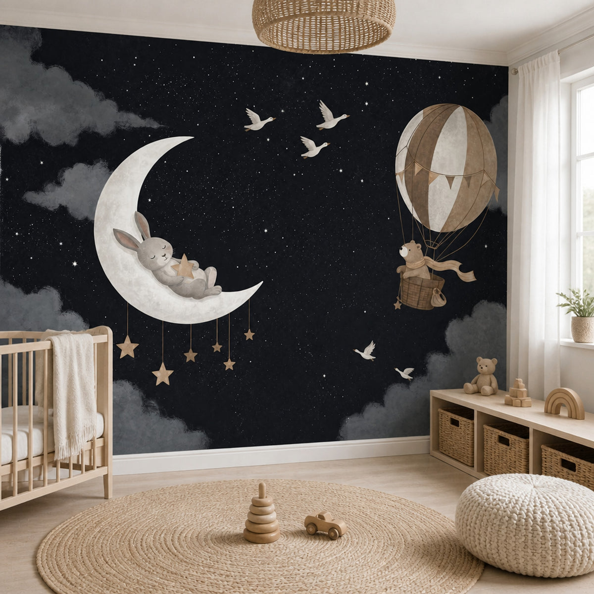 Hot Air Balloon Wallpaper Night Sky Removable Nursery Wall Decor