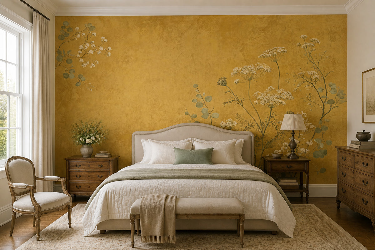 Muted Green Wallpaper Botanical Wildflower Removable Wall Decor
