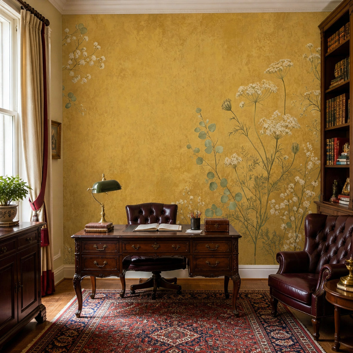 Muted Green Wallpaper Botanical Wildflower Removable Wall Decor