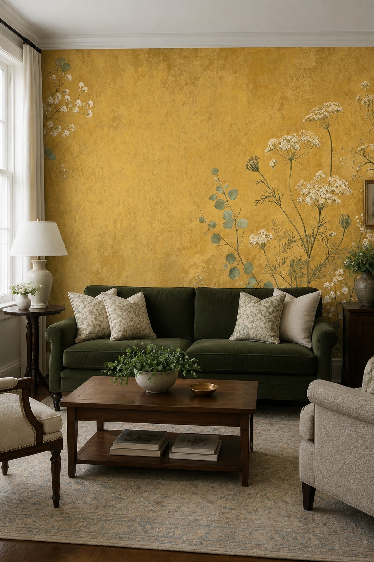Muted Green Wallpaper Botanical Wildflower Removable Wall Decor