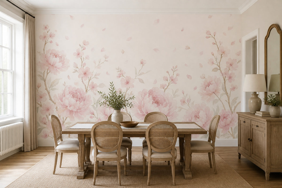 Pink Blossoms Wallpaper Peonies Removable Cherry Blossoms Wall Decor
