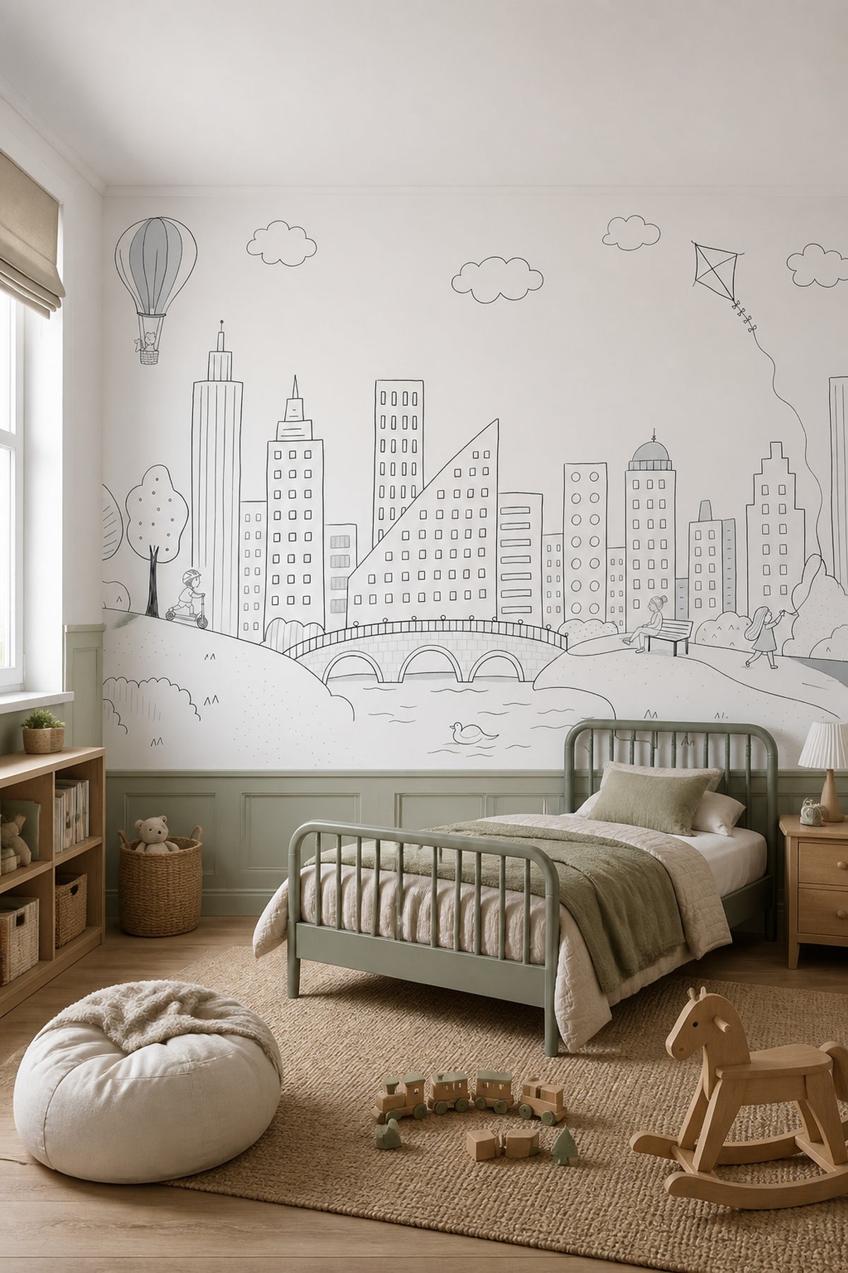 Hot Air Balloon Wallpaper Skyline Removable Cityscape Wall Decor