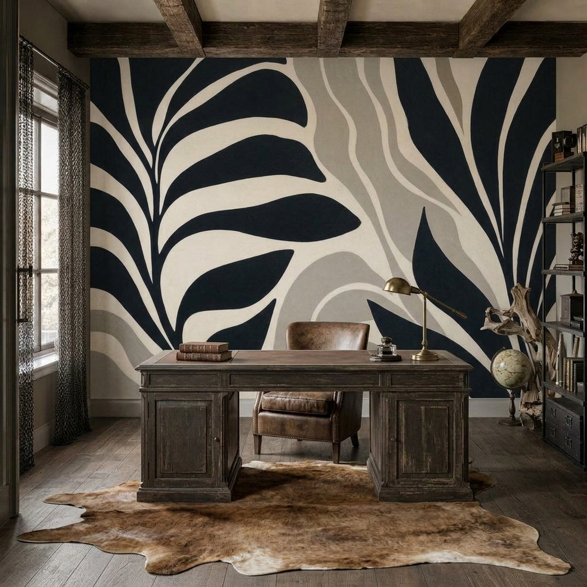 Dark Botanical Wallpaper Abstract Leaves Neutral Wallpaper Wall Mural