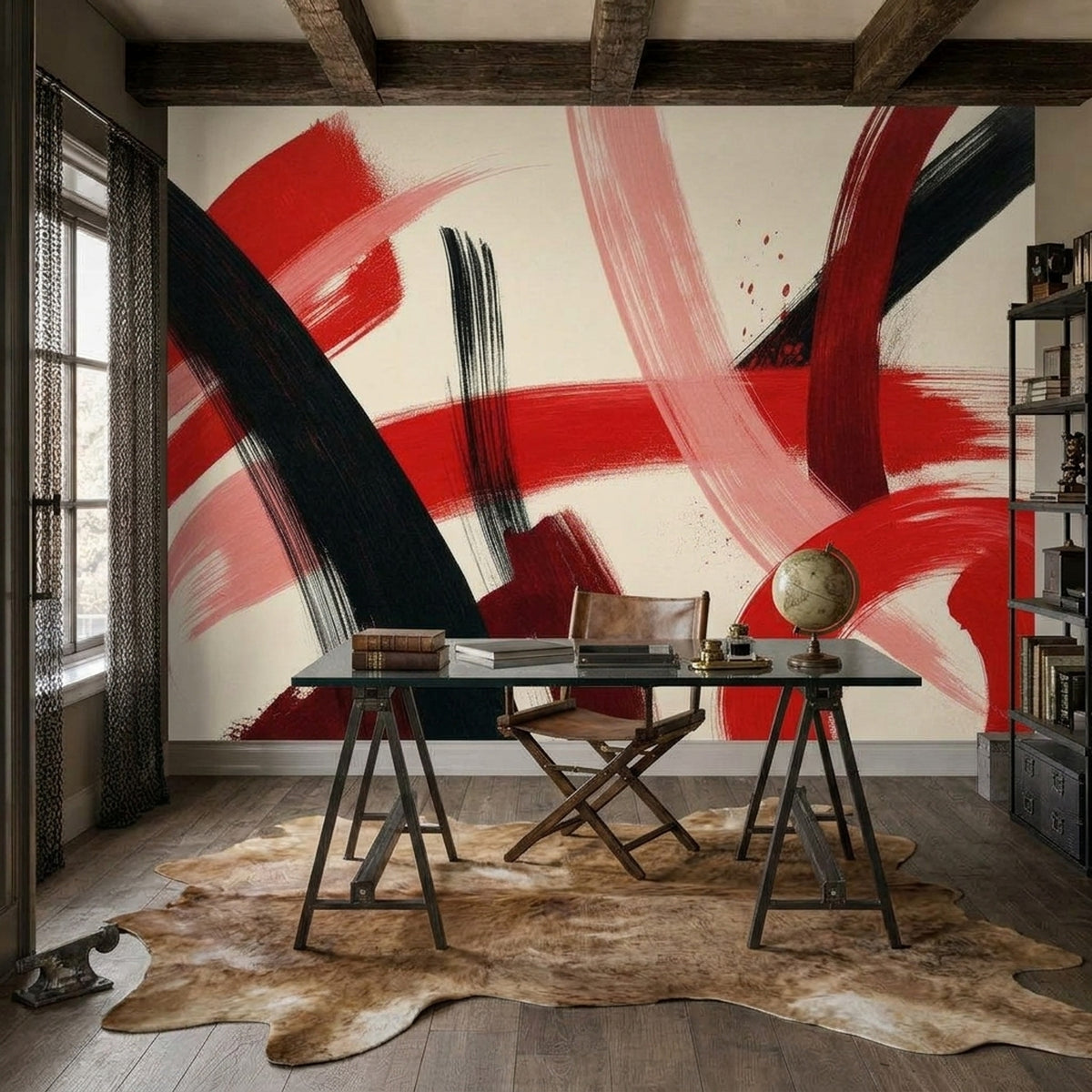 Abstract Wallpaper Brushstroke Removable Red Wall Decor
