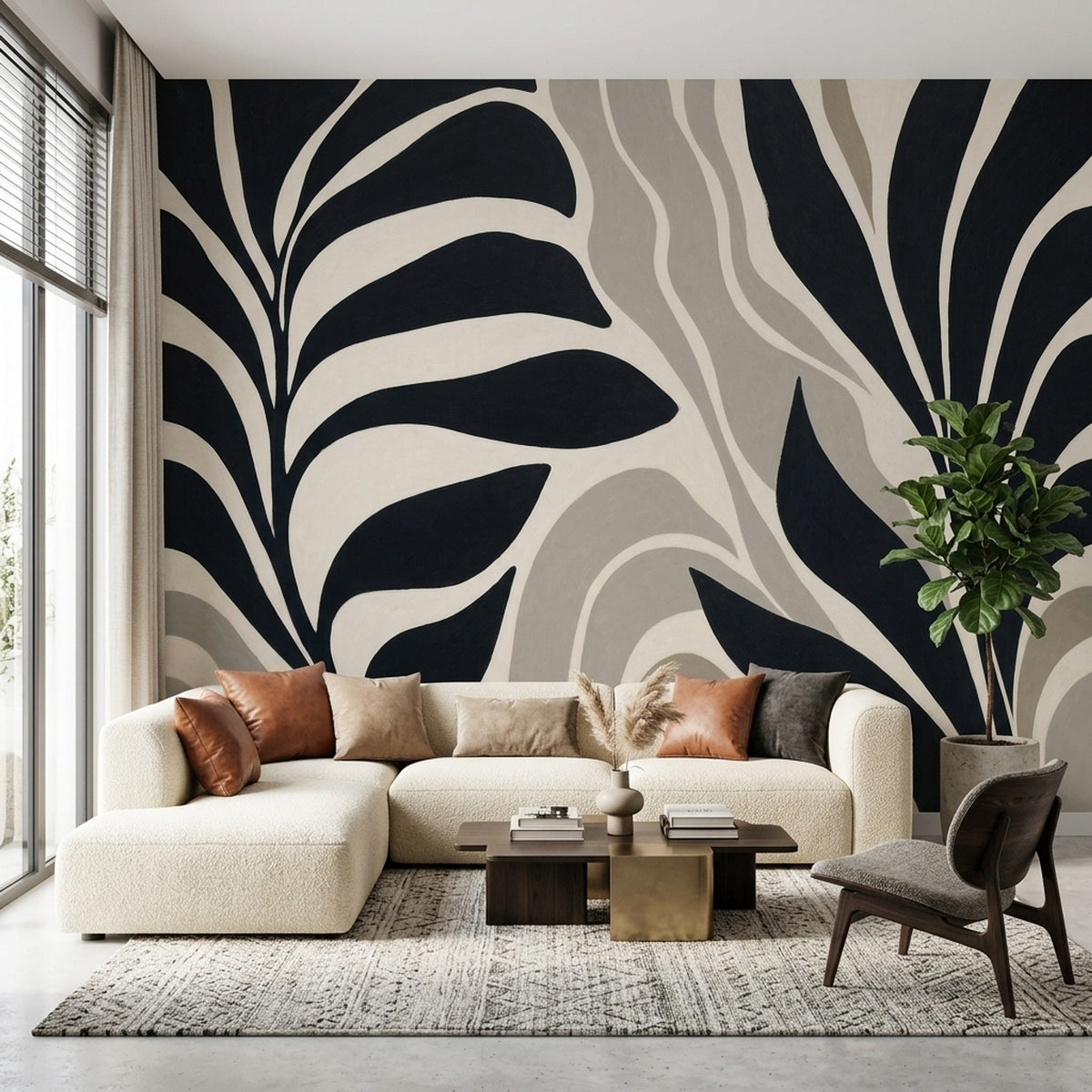 Dark Botanical Wallpaper Abstract Leaves Neutral Wallpaper Wall Mural