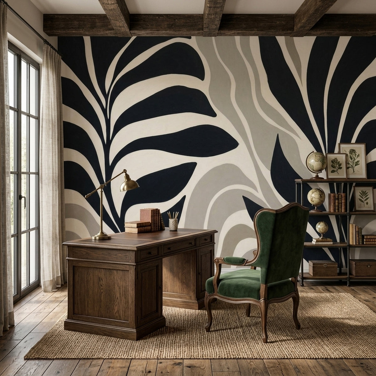 Dark Botanical Wallpaper Abstract Leaves Neutral Wallpaper Wall Mural