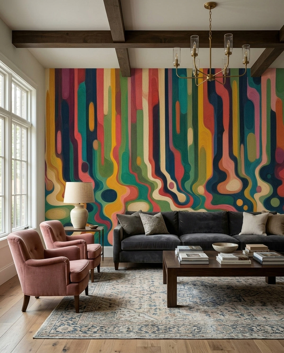 Abstract Wallpaper Wavy Stripes Removable Organic Shapes Wall Decor