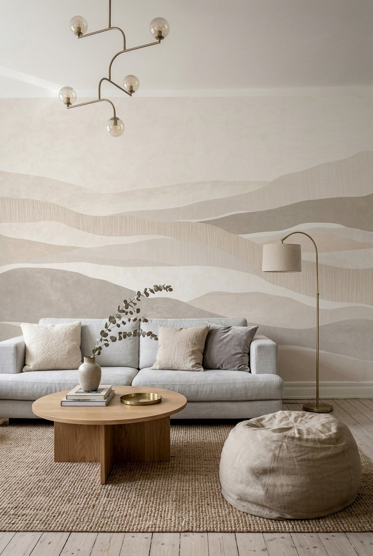 Abstract Landscape Wallpaper Neutral Hills Modern Mural Wall Mural