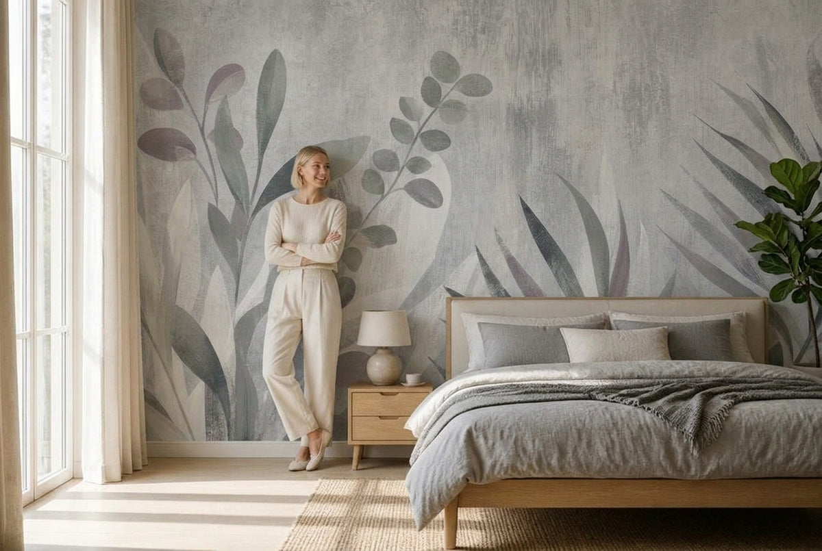 Botanical Wallpaper Leaf Silhouettes Removable Textured Wall Decor