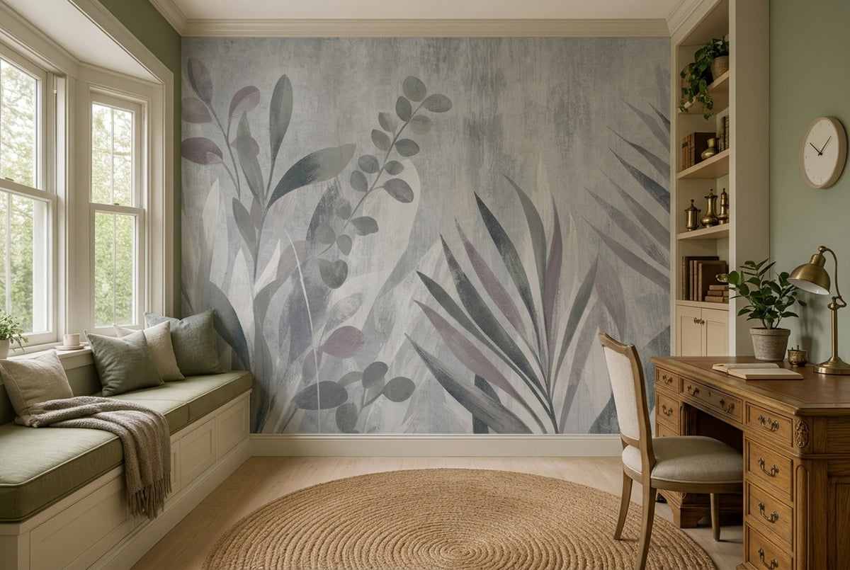 Botanical Wallpaper Leaf Silhouettes Removable Textured Wall Decor