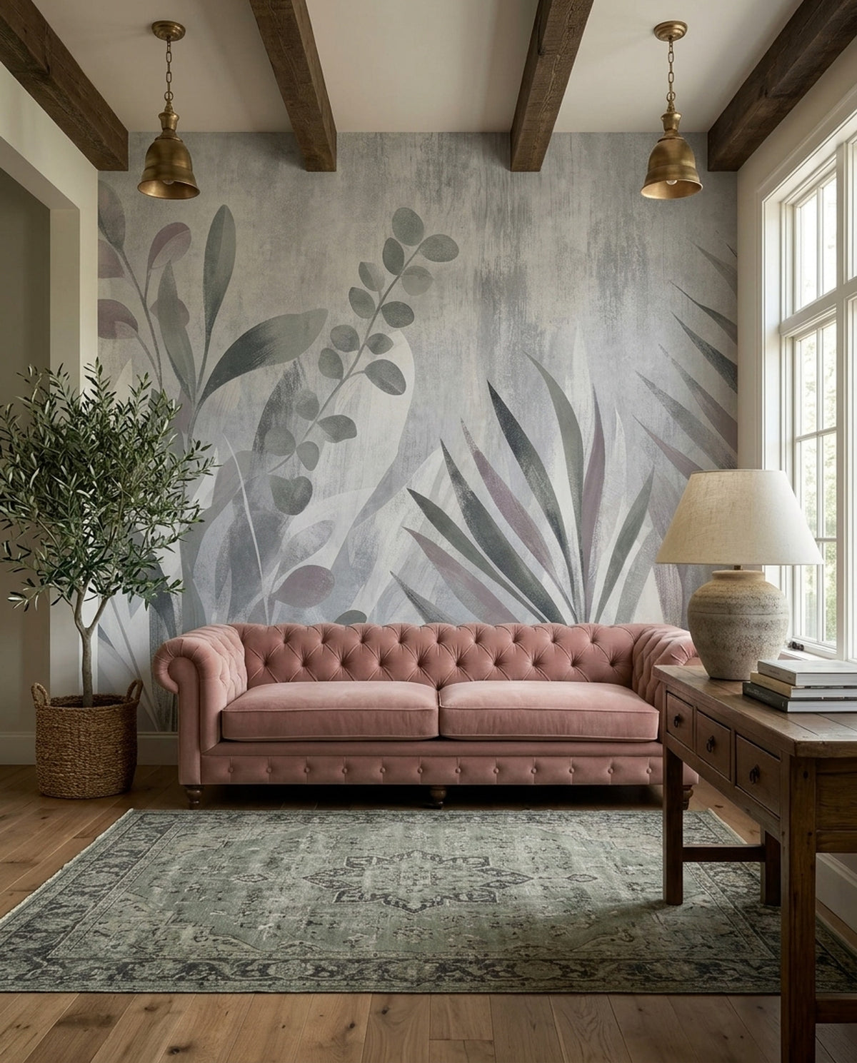 Botanical Wallpaper Leaf Silhouettes Removable Textured Wall Decor